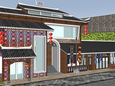 新中式商业街 苗族风创意景观 现代苗风建筑 苗族风创意集市