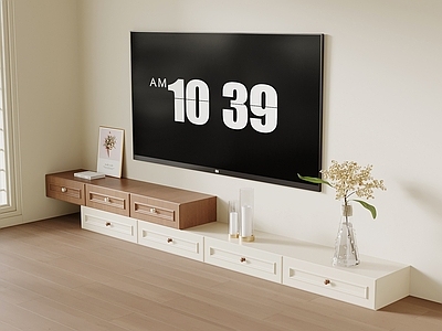 奶油风储物柜 侘寂中古电视柜