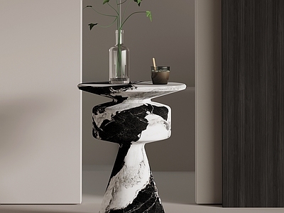 意式极简边几 大理石角几圆几
