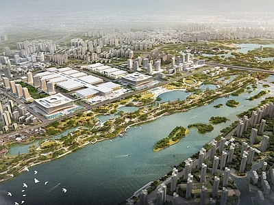 现代主义鸟瞰规划 西安会展片区景观