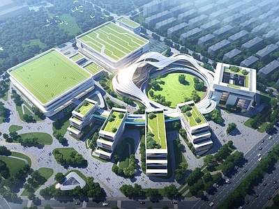 现代产业园办公楼 产业园 研发中心 发散式规划布局 曲线建筑