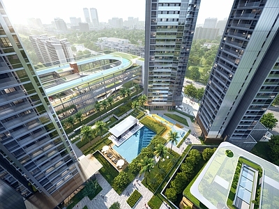 现代主义小高层住宅楼 住宅 办公商业综合体 豪宅庭院景观 街区式商业