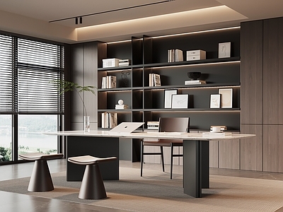 现代极简书房 书桌椅 书柜