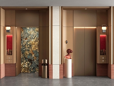 现代轻奢电梯厅 电梯 电梯间 电梯轿厢 电梯门 透光石材
