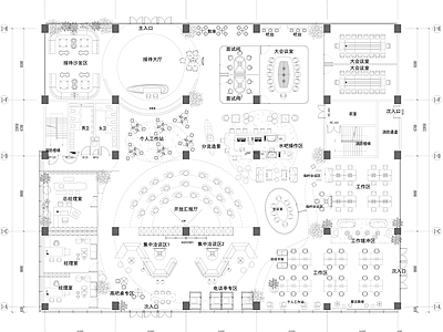 现代开放办公室 灵活办公平面方案 创意办公空间 汇报厅 电话亭 接待区 施工图