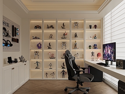 奶油风男孩房 法式电竞房鞋帽间