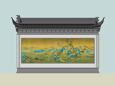 新中式景墙 国画景墙 青绿山水景墙 影壁墙 文化景墙