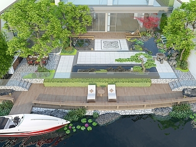 新中式别墅庭院 别墅 新中式 轻奢 现代 庭院