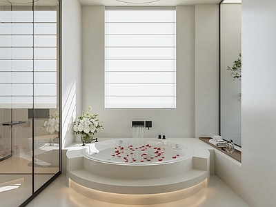 奶油风卫生间 现代浴缸卫生间