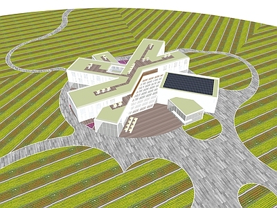 现代主义小公建 游客服务中心 放射状 简洁现代 参数化表皮 田园建筑