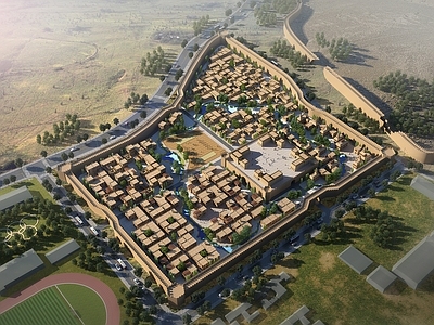 新亚述风格古建 新疆石头城 文化建筑