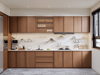 新中式开放式厨房 新中式开放式厨房 中古风封闭式厨房