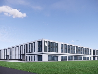 现代简约标准厂房 工业建筑 厂房 现代工业办公建筑