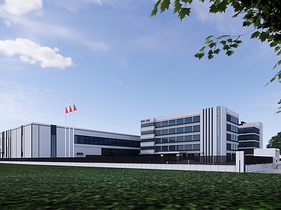 现代简约厂房 横向极简工业建筑 现代办公楼 智能制造工业园 现代主义厂房