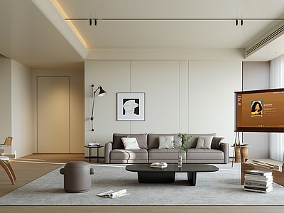 现代简约挑空客厅 现代意式客餐厅 沙发组合 复式客餐厅