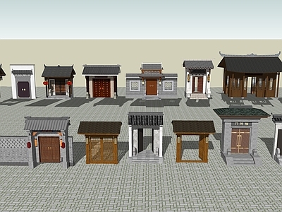 新中式入口大门 中式门头建筑