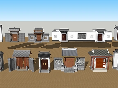 新中式入口大门 中式门头建筑