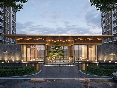 新中式售楼处建筑 龙湖瑰雲里 现代售楼处 示范区大门 住宅归家大堂 社区大堂