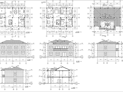 欧式中式别墅建筑 二层别墅 农村别墅 自建房 独栋别墅 农村自建房 施工图