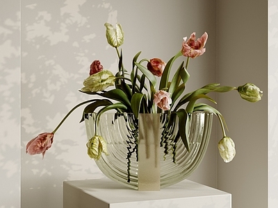 极简花艺 花艺摆件 郁金香花卉 鲜花花卉 艺术插花b 玻璃花瓶