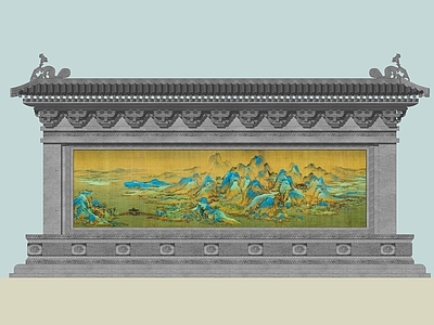 新中式景墙 影壁墙 园林景墙 景墙照壁 国画景墙 千里江山图
