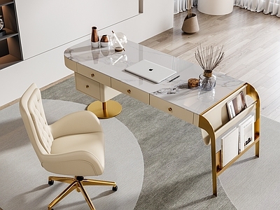 奶油风书桌 岩板书桌椅 现代书桌椅 简约书桌椅