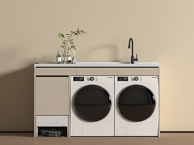 奶油风洗衣机柜 现代洗衣机柜  阳台洗衣机柜  洗烘套装  洗衣机 烘干机  洗烘一体机