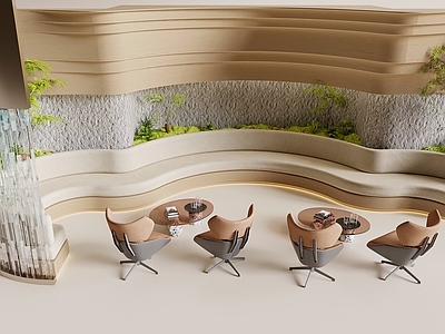奶油风休息区 弧形卡座 卡座沙发 休闲沙发 休息区卡座沙发 异型沙发