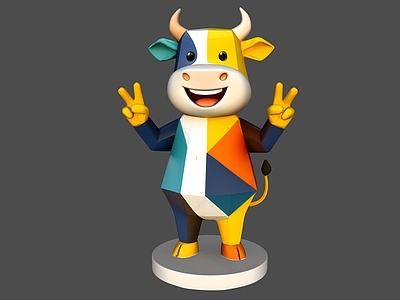 低多边形风格雕塑摆件 牛动物雕塑