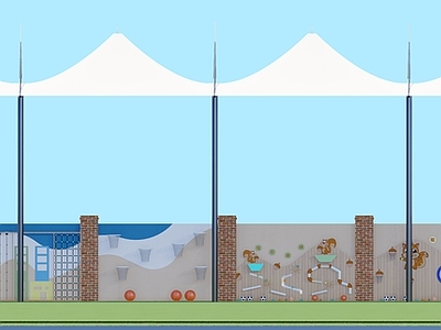 童趣风儿童游乐空间 幼儿园墙面设计 幼儿园体能拓展 投掷墙 球类收纳 户外墙面游戏