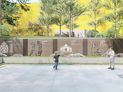 新中式景观口袋公园 文化景墙 文化口袋公园 街区公园 新中式公园 山体公园