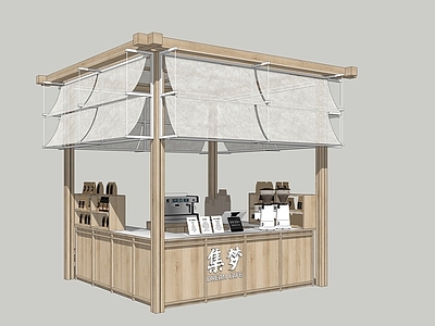 原木风摊位 新中式摊位 吧台 售卖亭 文创展台 木作咖啡店