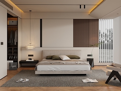 现代简约主卧 主卧空间 床头背景 卧室背景 中古背景