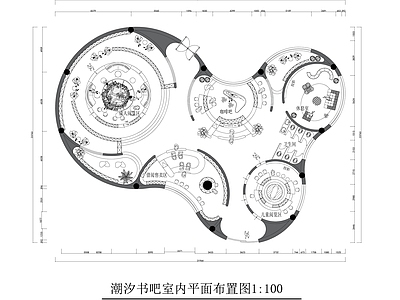 现代原木书店 潮汐书店平面图 书吧平面图 书咖吧 阅读室 施工图