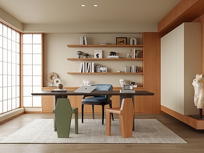 日式原木风书房
