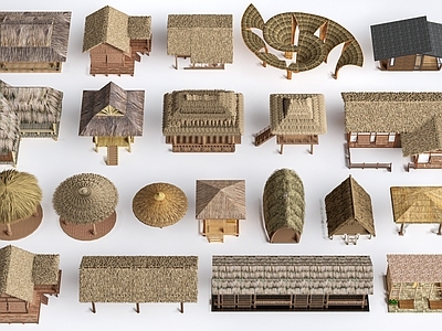 传统茅草屋风格木屋 现代茅草亭 乡村茅草屋 乡村凉亭