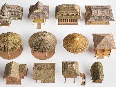 茅草屋风格木屋 现代茅草亭  乡村茅草屋  乡村凉亭