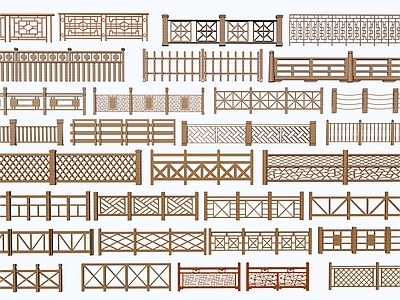 新中式围栏护栏 新中式护栏 防腐木护栏 现代原木护栏 中式护栏