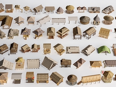 乡土建筑风格木屋 现代小木屋  茅草棚 茅草亭  乡村建筑