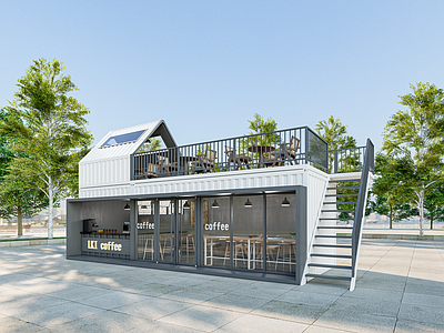 现代集装箱风餐饮建筑 集装箱 集装箱咖啡店 集装箱奶茶店 集装箱建筑 集装箱商业街