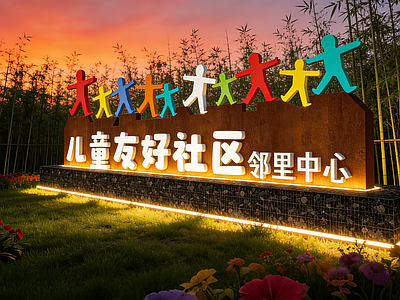 现代主义景观景墙 儿童社区景墙 儿童活动区景墙 儿童LOGO景墙 儿童乐园入口景墙 邻里社区入口景墙