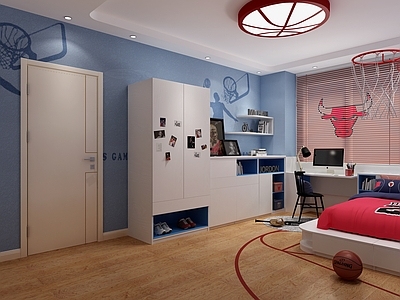 现代运动主题风男孩房 现代儿童房 简约男孩房