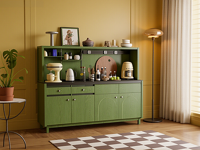 复古家居餐厅 奶油风餐边柜 茶水柜 边柜