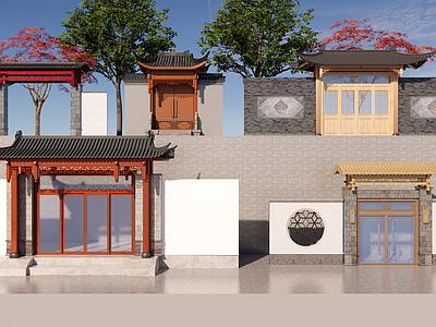 新中式庭院门 中式屋檐 仿古木屋檐 仿古门头 原木翘角屋檐
