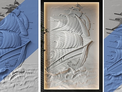 现代简约浮雕 帆船石膏浮雕 大海渔船浮雕 帆船雕花 海盗船浮雕背景墙