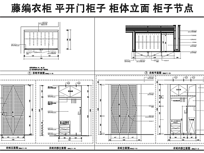 柜体节点 衣柜 藤编柜门 平开门柜子 柜体立面 衣柜节点 施工图
