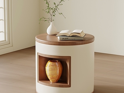 奶油风储物柜 中古侘寂床头柜