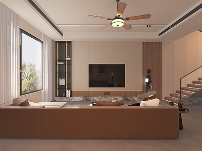 现代简约别墅客厅 自建房 现代轻奢风格