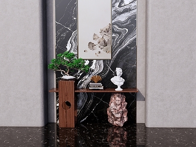 新中式玄关 新中式玄关 条案 案几 中古风玄关