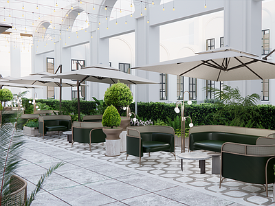 现代轻奢酒店空间 酒店屋顶花园 南洋风露天餐厅 东南亚户外餐饮区 酒店露台餐吧 桌椅沙发户外